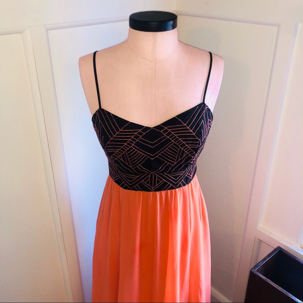 Black and Coral Elegant Strap Dress - Small